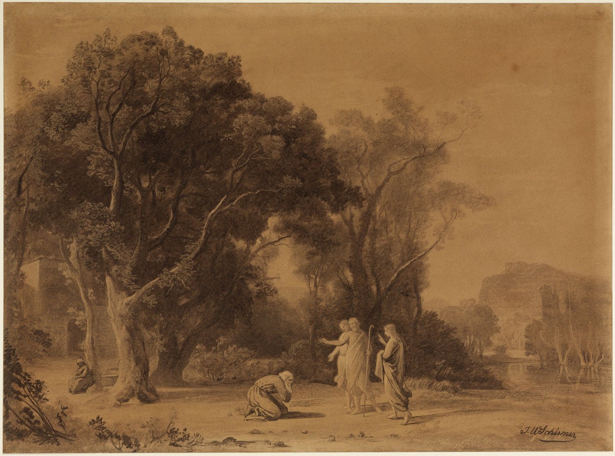 Abraão recebe a promessa de Isaac no bosque de Mamre (Génesis 15, 1ff) de Johann Wilhelm Schirmer