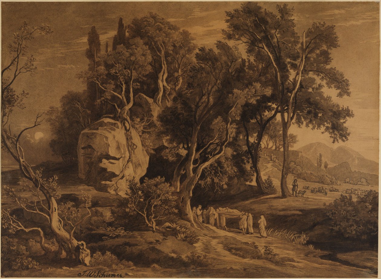 O funeral de Abraão na gruta do Bosque de Mamre (Génesis 25, 9) de Johann Wilhelm Schirmer