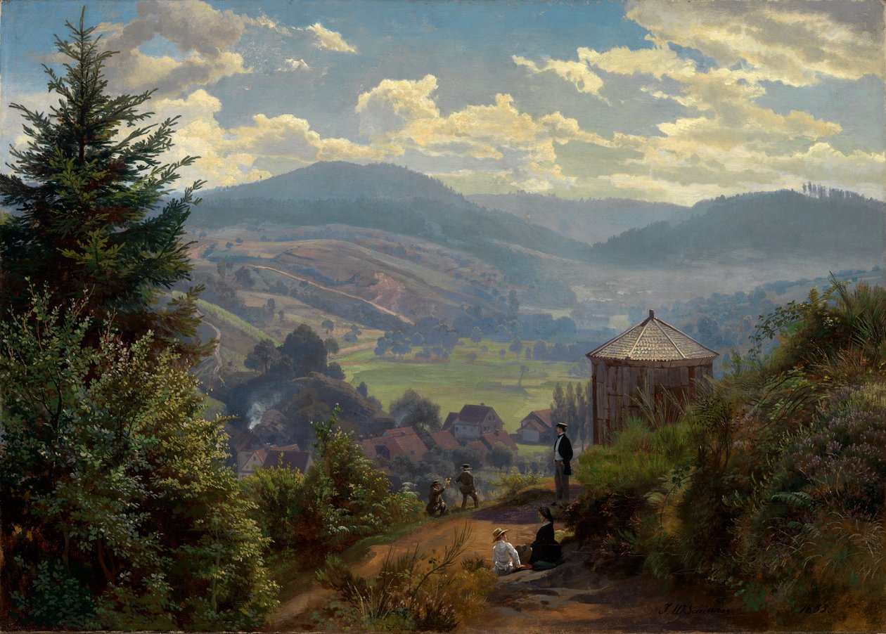 O vale de Oberbeuern visto do Cäcilienberg, manhã de Johann Wilhelm Schirmer