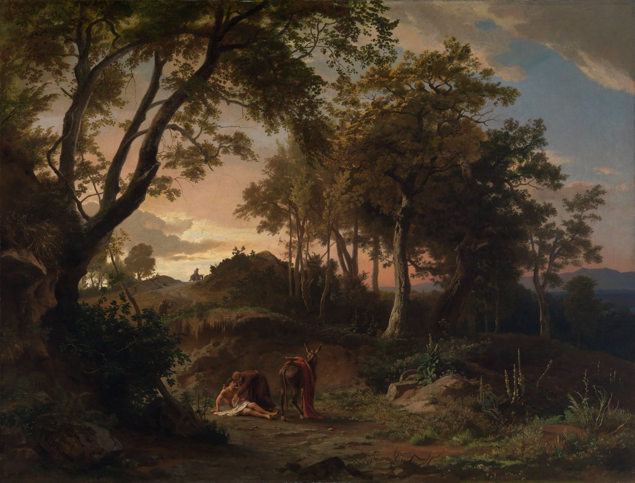 A noite, o salvamento do viajante ferido pelo bom samaritano de Johann Wilhelm Schirmer