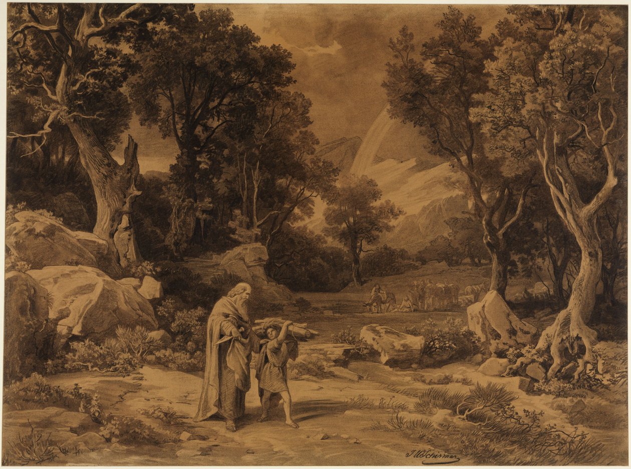 O caminho para o sacrifício (Génesis 22, 6) de Johann Wilhelm Schirmer
