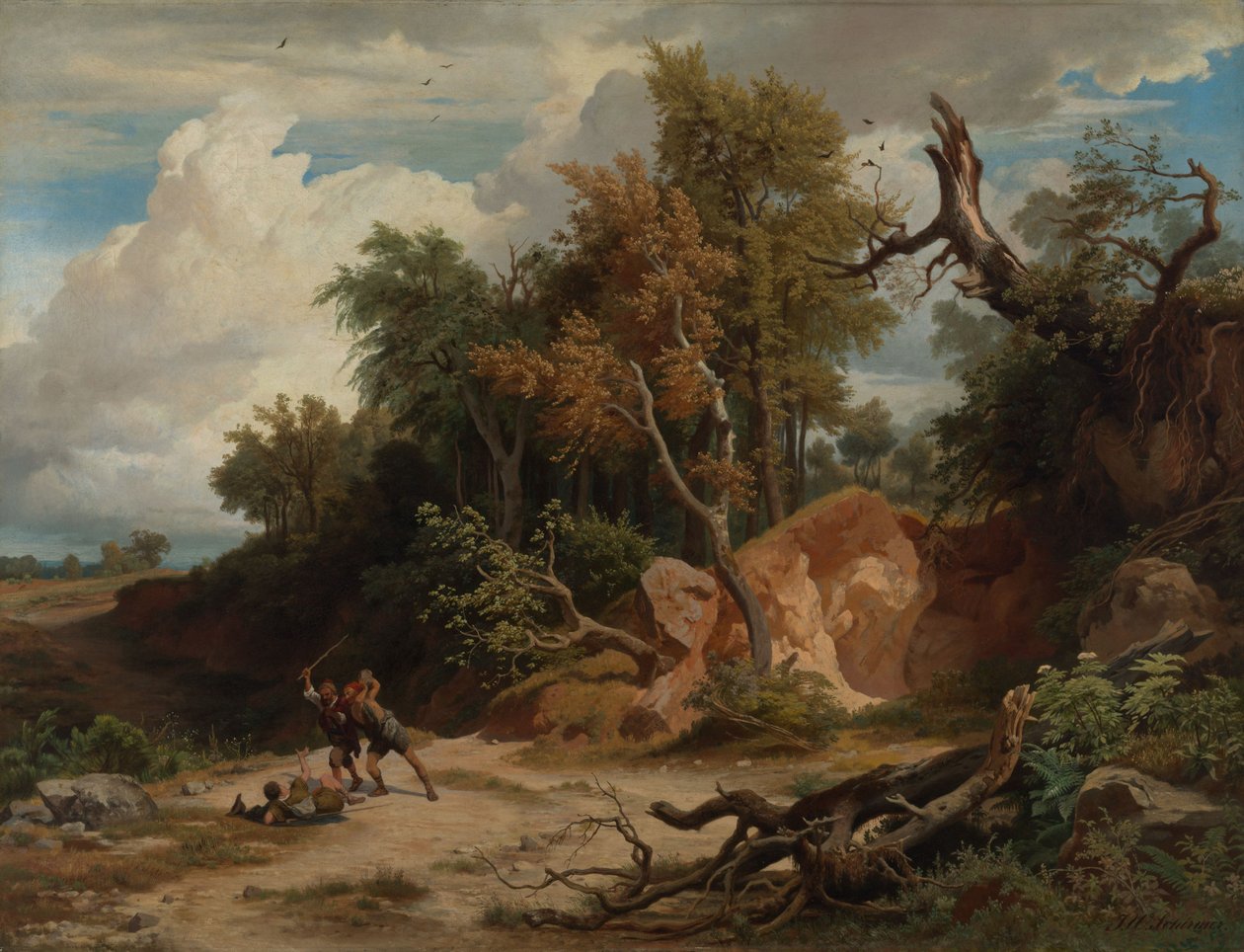 O meio-dia, O assalto ao caminhante de Johann Wilhelm Schirmer