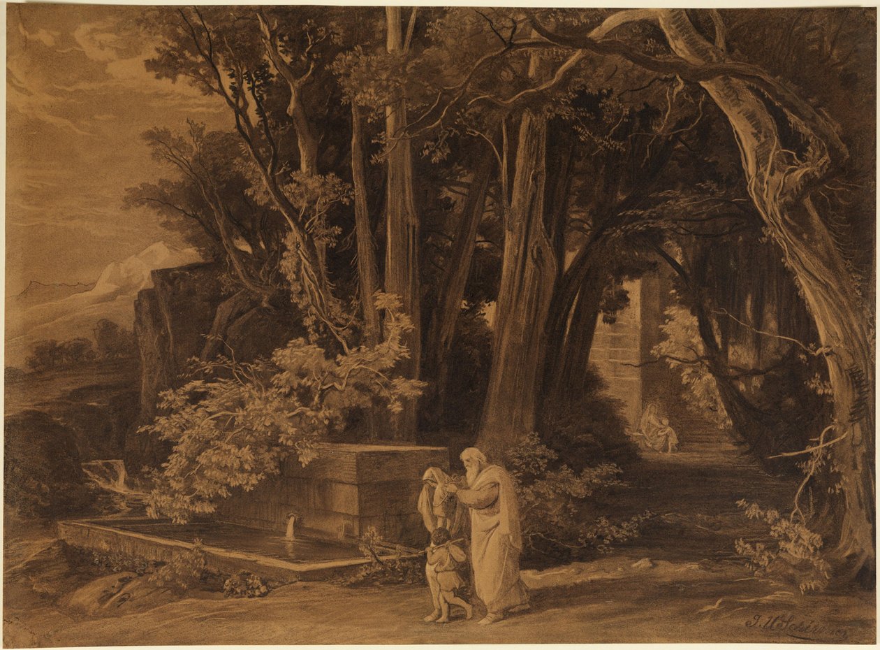 A expulsão de Agar com Ismael (Génesis 21, 14) de Johann Wilhelm Schirmer