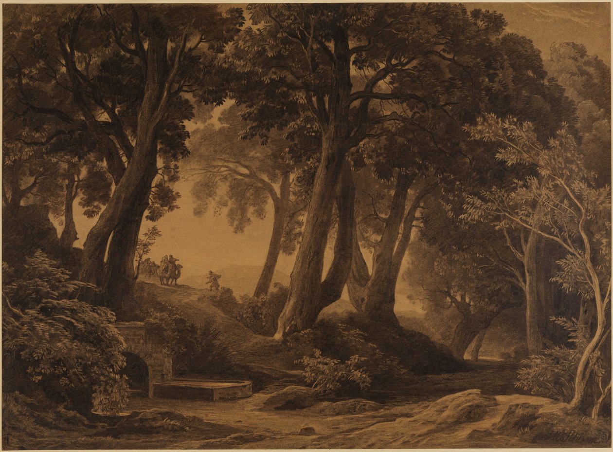 O encontro de Isaac e Rebeca (Génesis 24, 62-63) de Johann Wilhelm Schirmer
