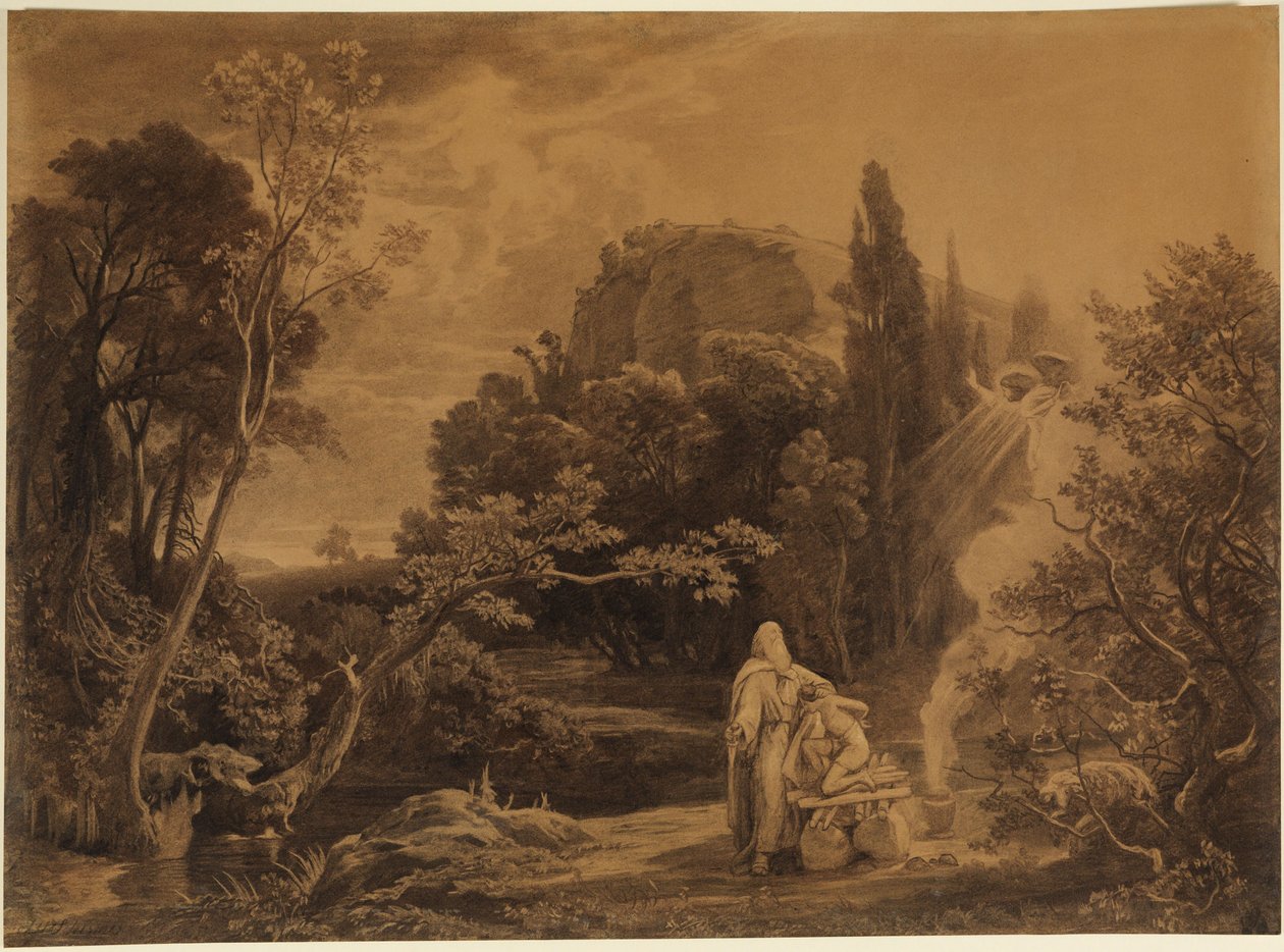 O sacrifício de Isaac (Génesis 22, 11-12) de Johann Wilhelm Schirmer