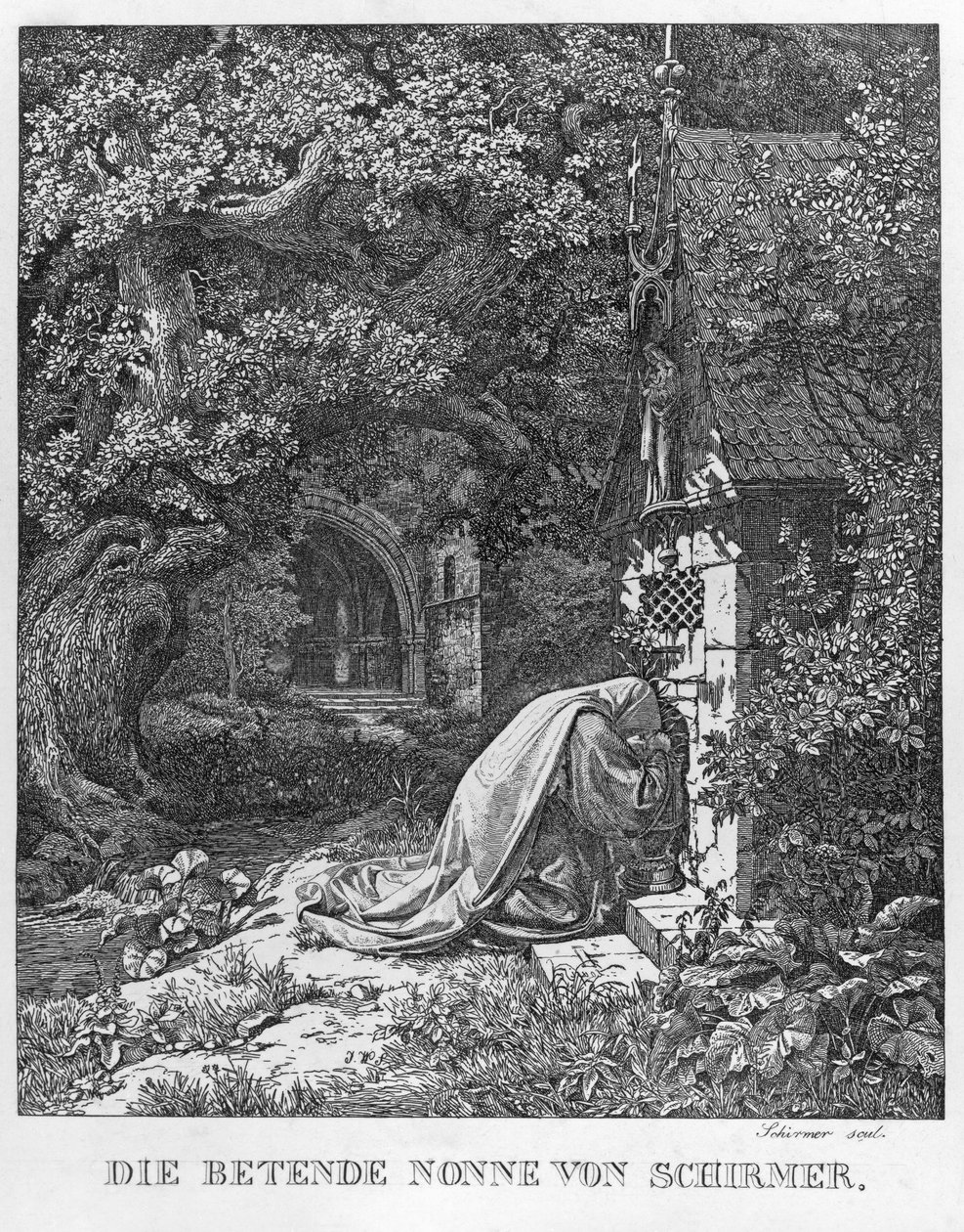 A freira em oração de Johann Wilhelm Schirmer