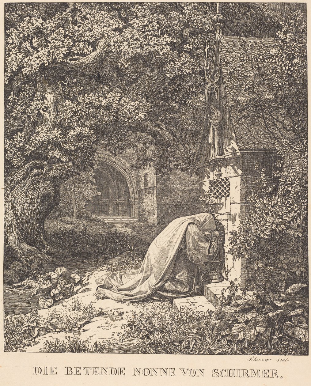 A freira em oração de Johann Wilhelm Schirmer
