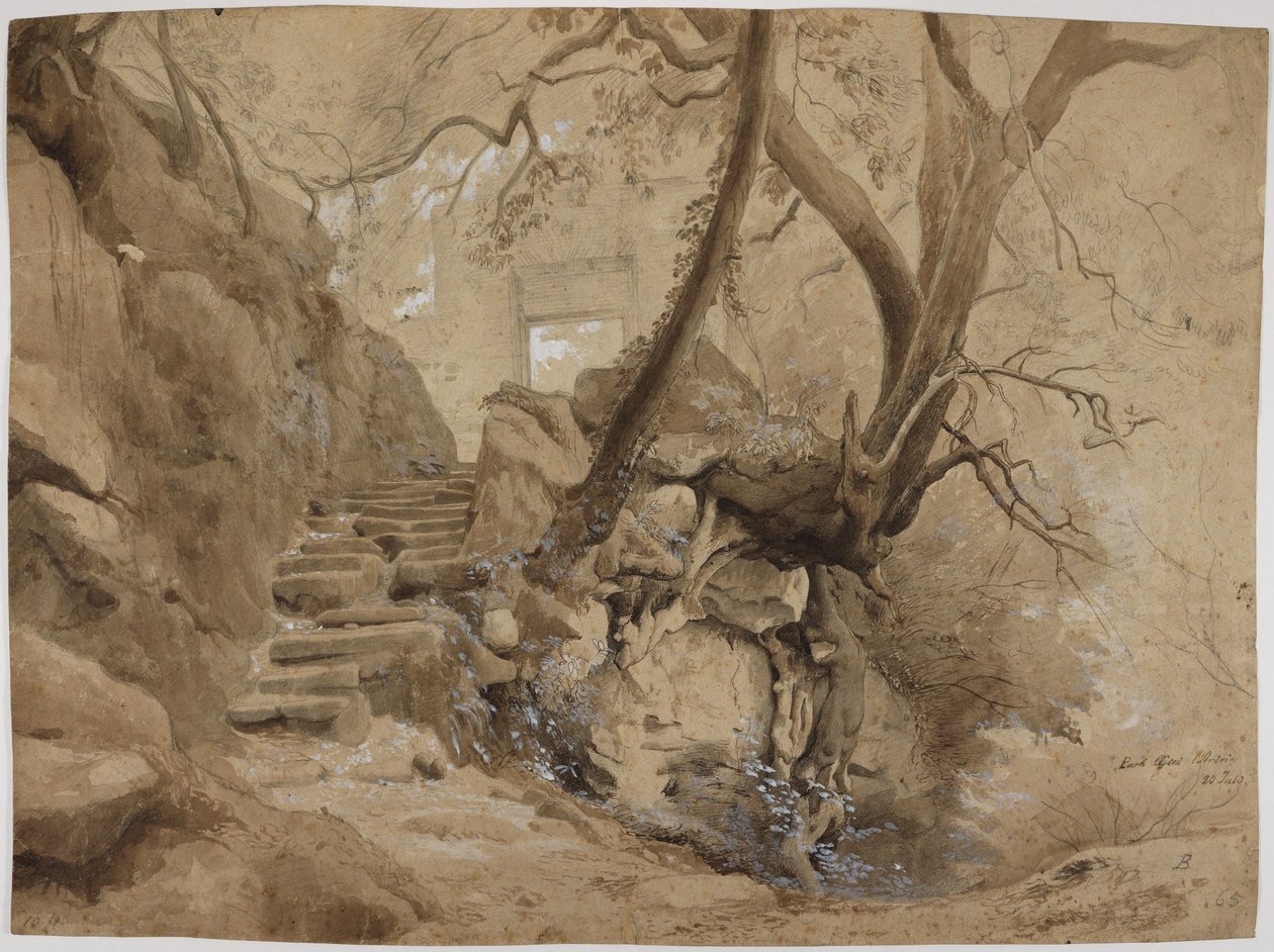 Escadaria de pedra no parque da Villa Chigi, em Ariccia de Johann Wilhelm Schirmer