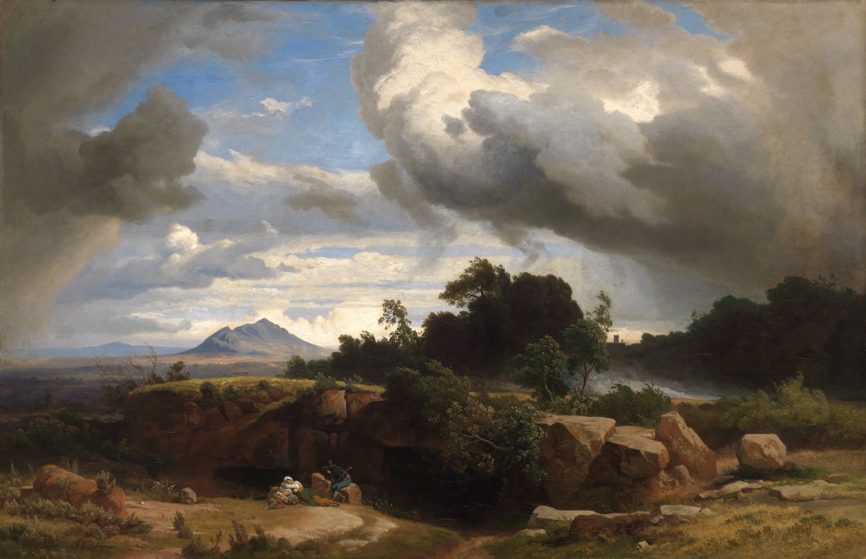 Trovoada que se aproxima na Campagna Romana de Johann Wilhelm Schirmer