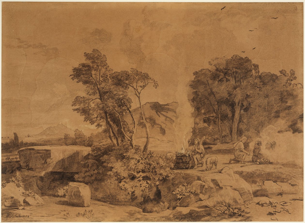 Os sacrifícios de Caim e Abel (Génesis 4, 4-5) de Johann Wilhelm Schirmer