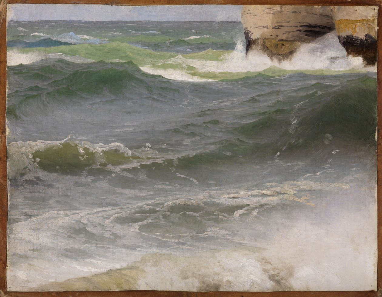 Estudo marinho em Etretat (com a costa rochosa à direita) de Johann Wilhelm Schirmer