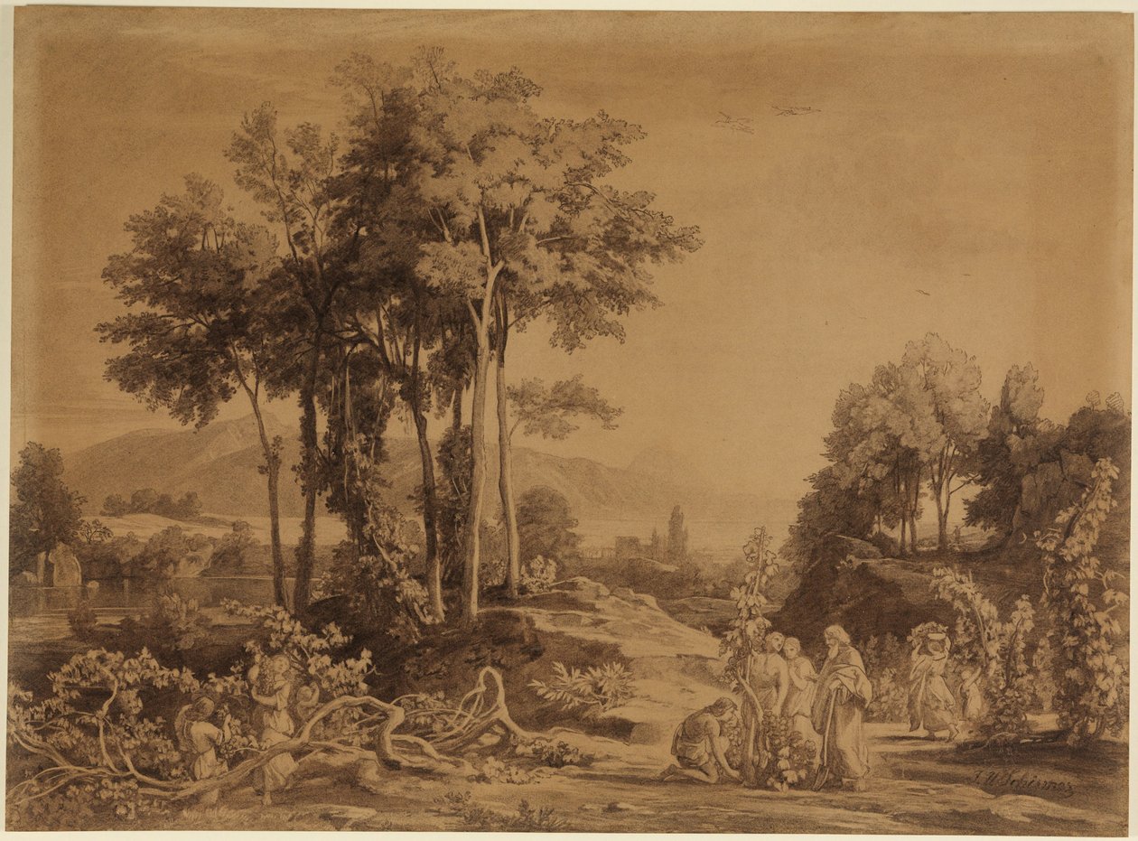 Noé planta vinhas (Génesis 9, 20) de Johann Wilhelm Schirmer