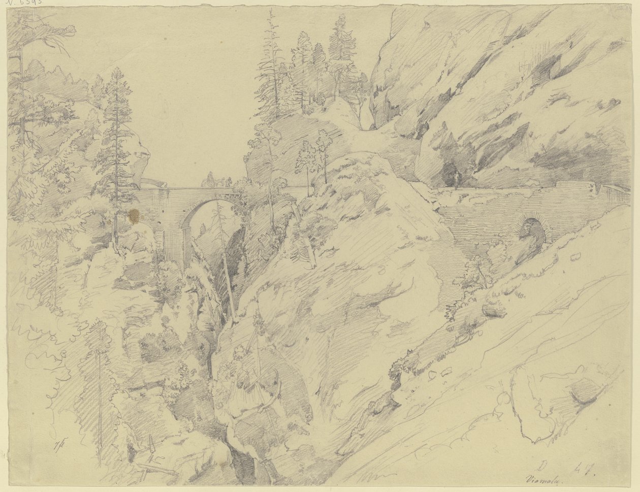 Via Mala, em cima a ponte de pedra de Johann Wilhelm Schirmer