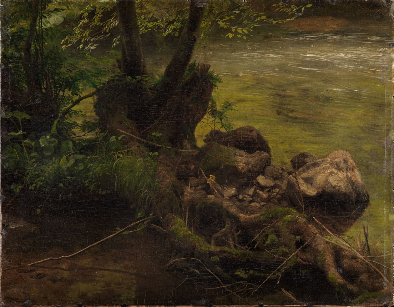 Raízes e pedras junto ao riacho de Johann Wilhelm Schirmer
