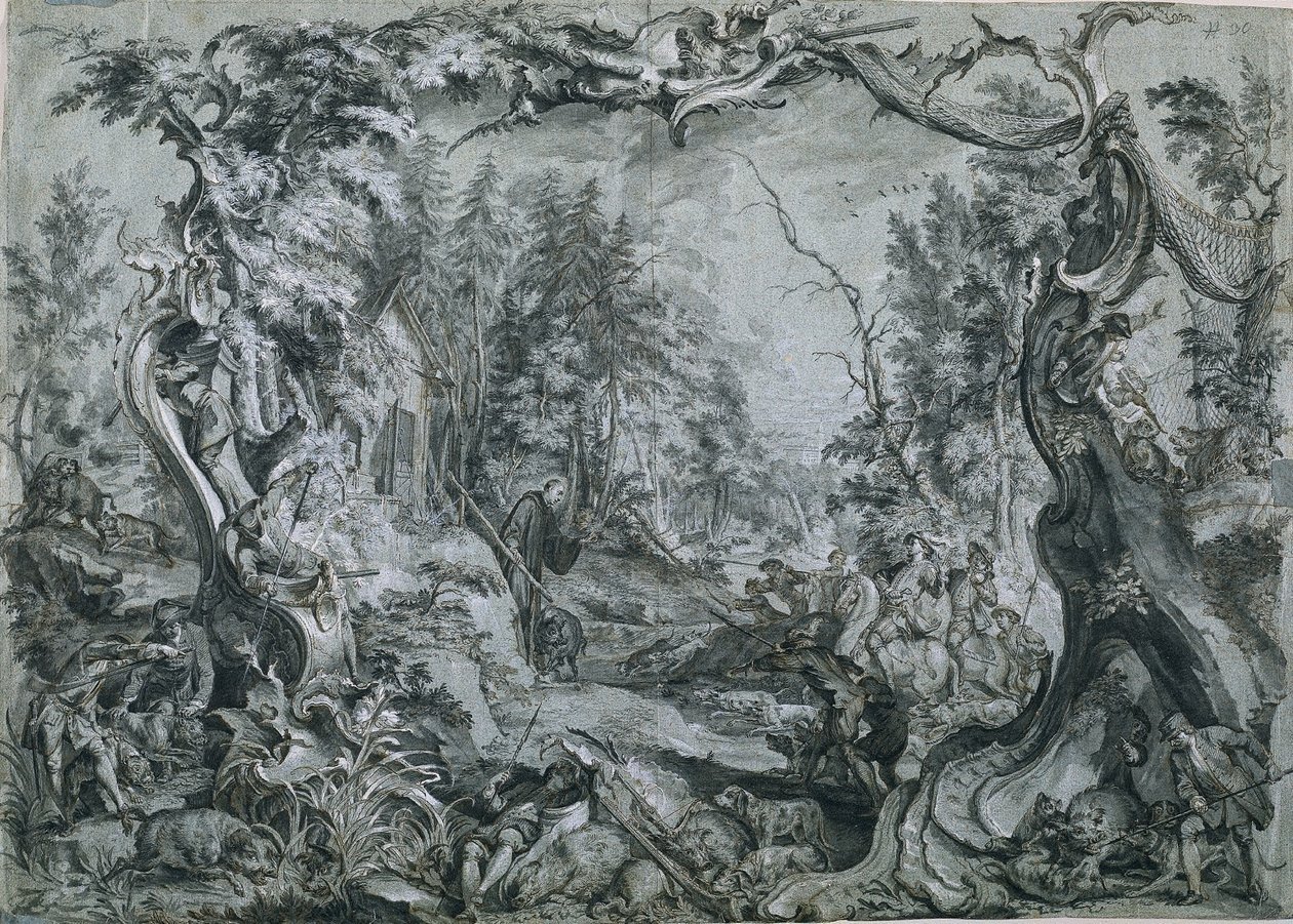 São Deicolo e o Javali, 1747-1748. de Johann Wolfgang Baumgartner