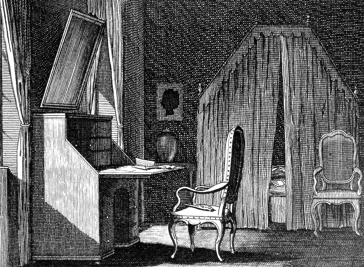 Quarto do Werther, ilustração de Daniel Chodowiecki (1726-1801), gravura inspirada em The Sorrows of Young Werther de Johann Wolfgang von Goethe (1749-1832) de Johann Wolfgang von Goethe