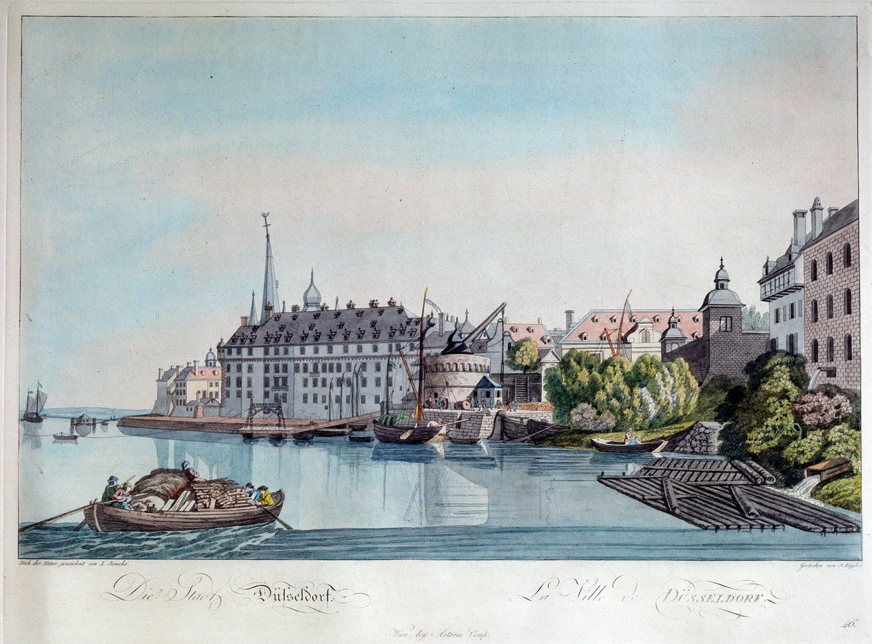 Vista de Düsseldorf antes do bombardeio francês em 6 de outubro de 1794, 1798. de Johann Ziegler