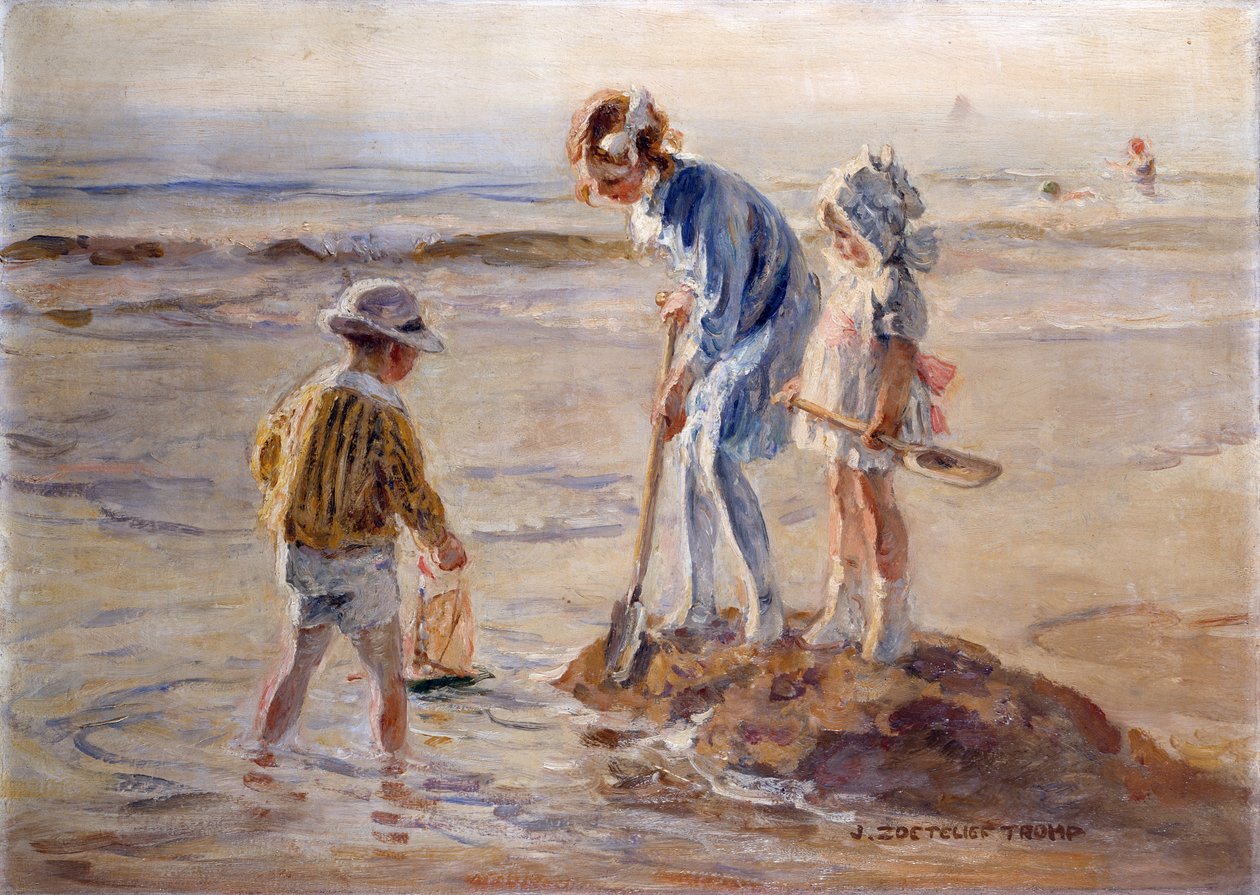 Jogar na praia de Katwijk (óleo sobre tela) de Johann Zoetelief Tromp