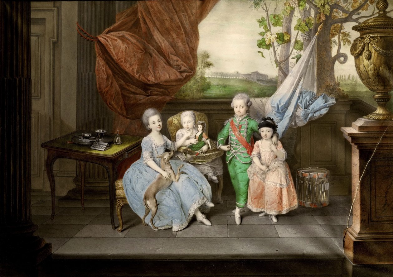 Os filhos de Fernando de Parma Louis, Carolina, Maria Antonia e Carlotta, 1778 de Johann Zoffani