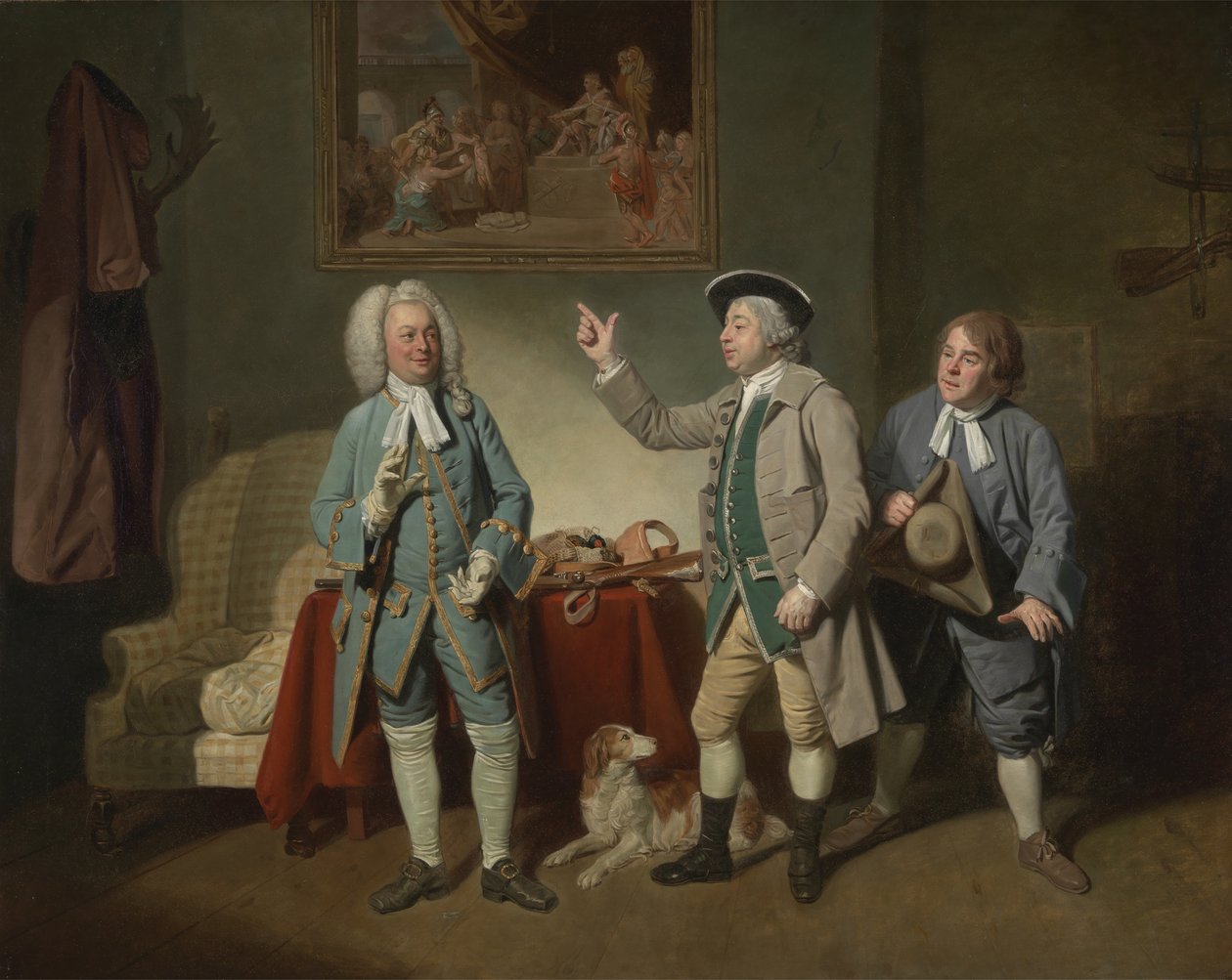 Edward Shuter, John Beard e John Dunstall em Isaac Bickerstaffes Amor em uma aldeia, 1767 de Johan Joseph Zoffany