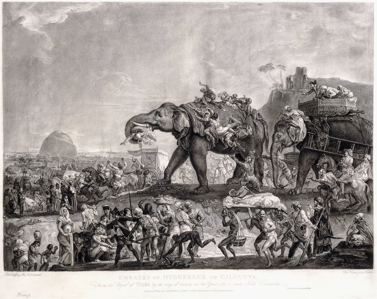 Embaixada de Hyderbeck em Calcutá, do Vizir de Oude, a caminho de Patna, no ano de 1788, para conhecer Lord Cornwallis, c. 1800 de Johan Joseph Zoffany