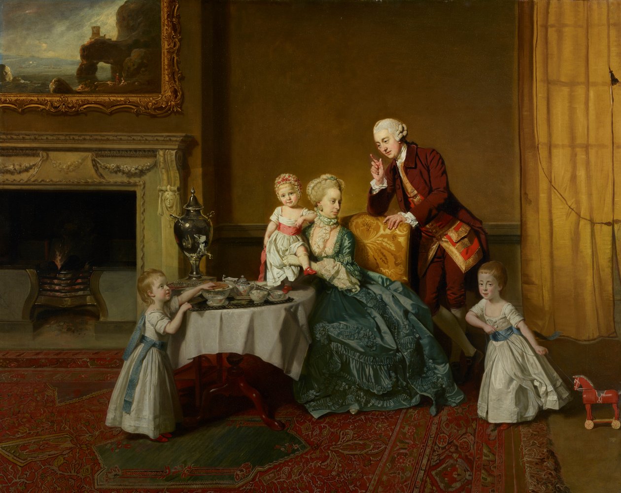 João, décimo quarto senhor Willoughby de Broke, e sua família, c.1766 de Johan Joseph Zoffany