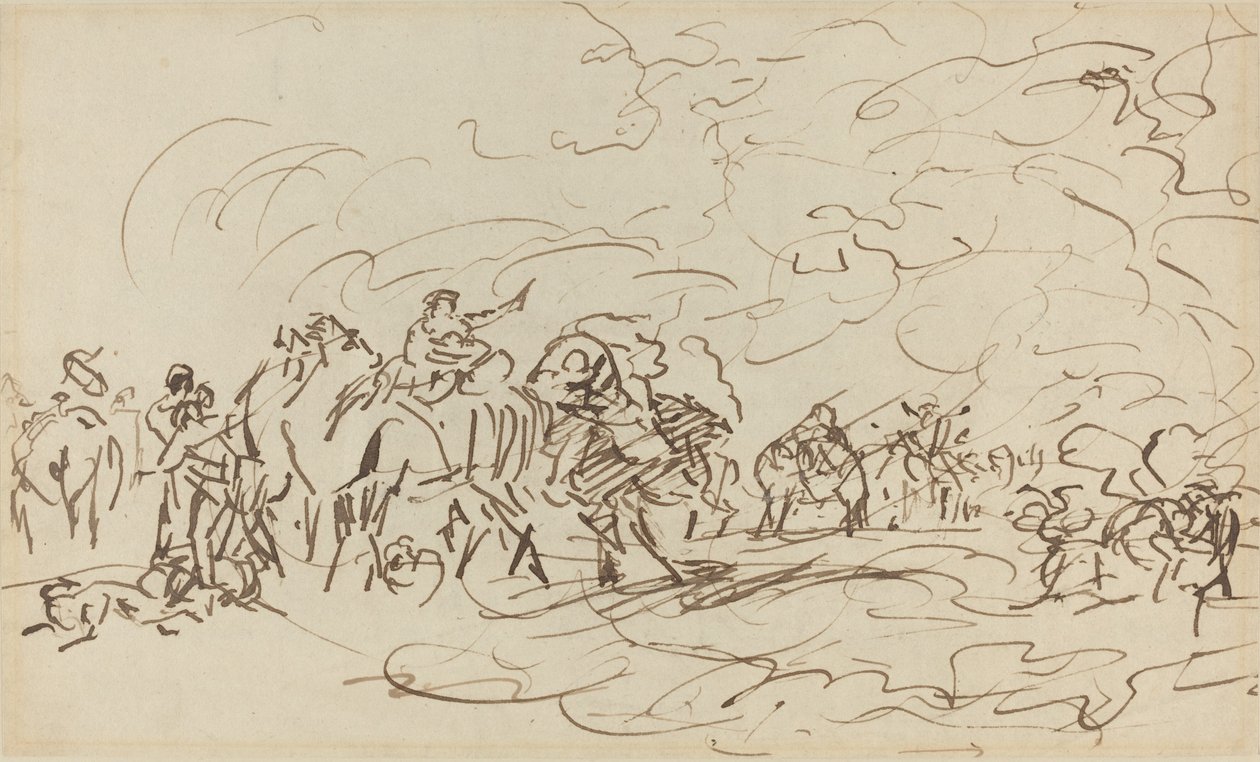 Tempestade de areia no deserto ultrapassando uma caravana de Johann Zoffany
