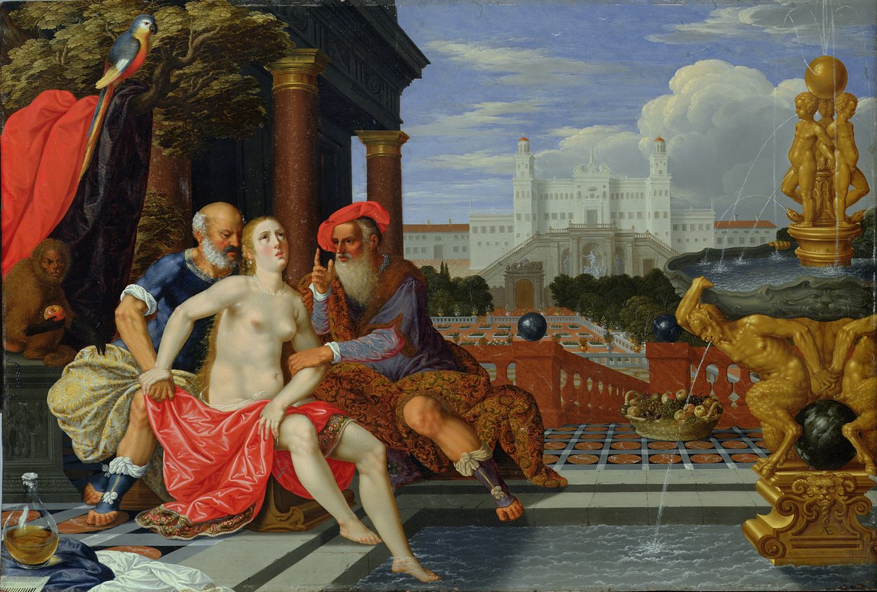 Banho de Susanna (óleo em cobre) de Johann or Hans Konig