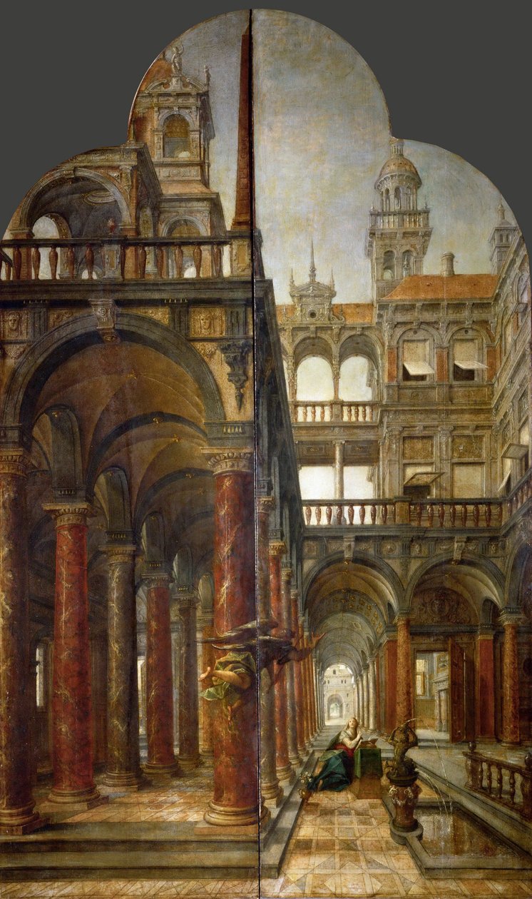 A Anunciação - Hans von Aachen (1552-1615). Óleo sobre madeira de Johann or Hans von Aachen