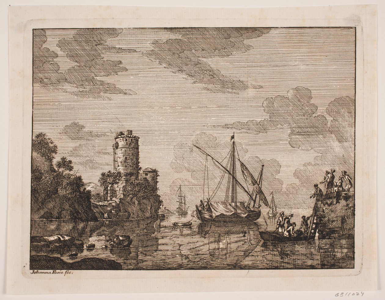 Navios em um rio. À esquerda uma torre de Johanna Fosie