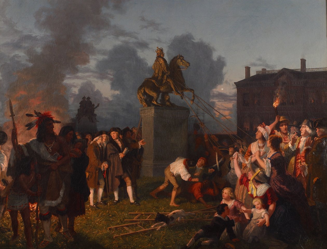 Puxando para baixo a estátua do rei George III, c.1859 de Johannes Adam Simon Oertel