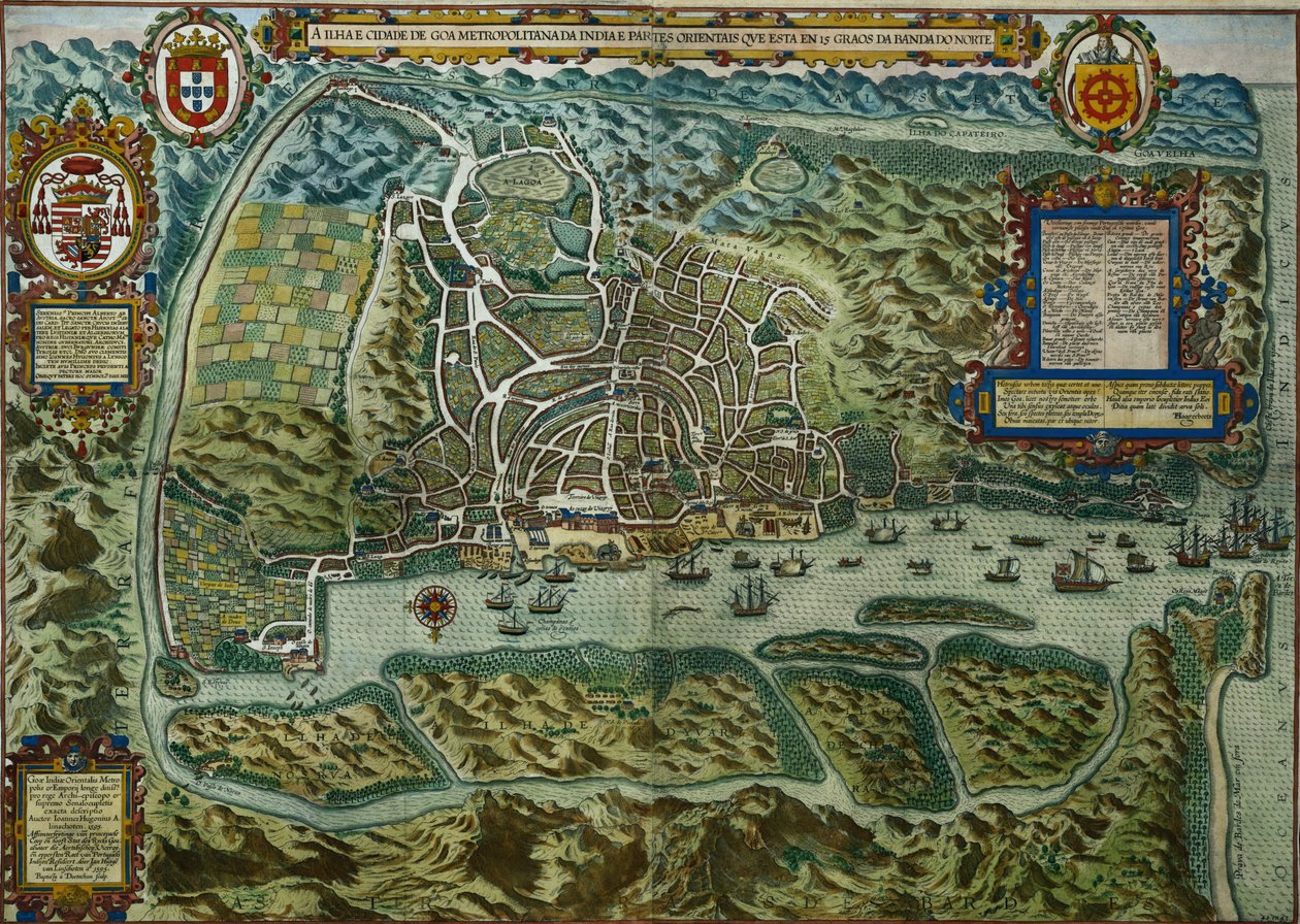 Mapa da cidade e porto português de Goa, Índia, 1595 (para detalhes ver 110751) de Johannes Baptista van Doetechum the Younger