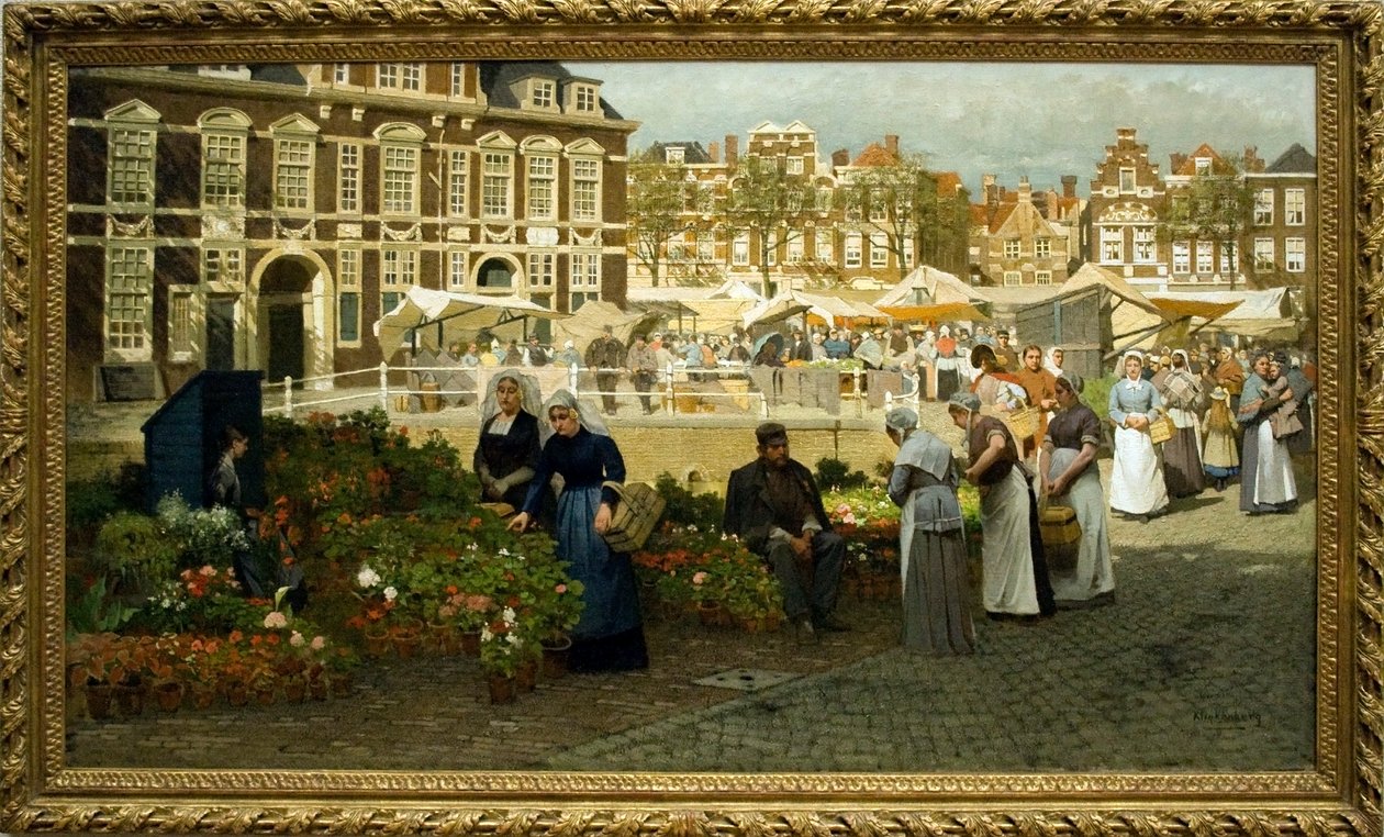 Viragpiac HagabannNederlands: mercado de flores no Grote Markt em Haia de Johannes Karel Christian Klinkenberg