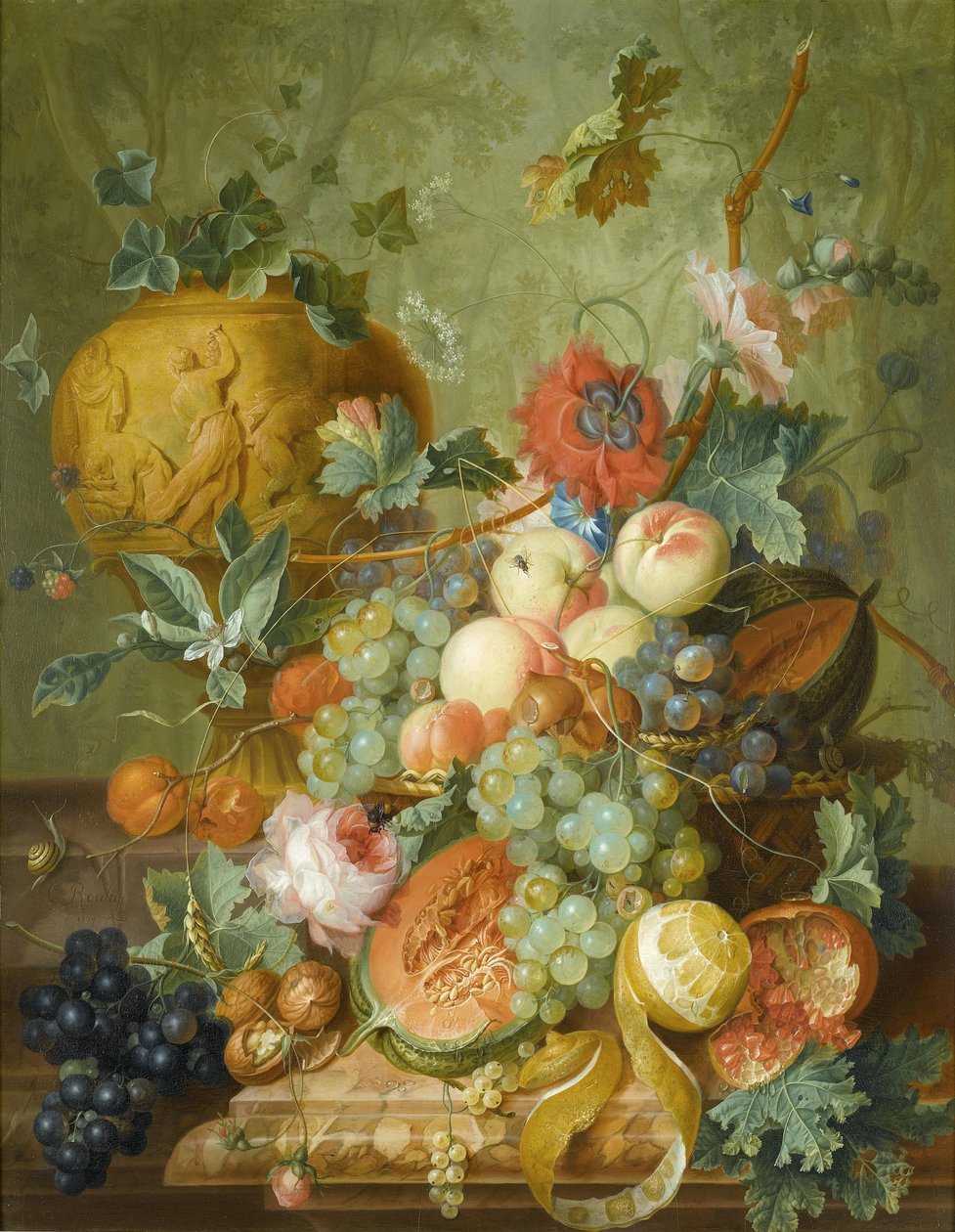 Frutas e flores ainda vida de Johannes Christianus Roedig
