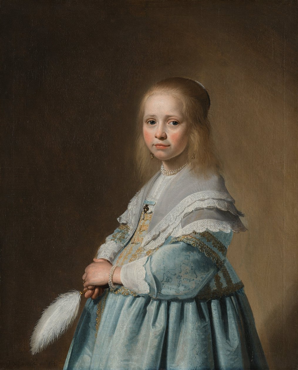 Retrato, de, um, menina, em, azul de Johannes Cornelisz. Verspronck