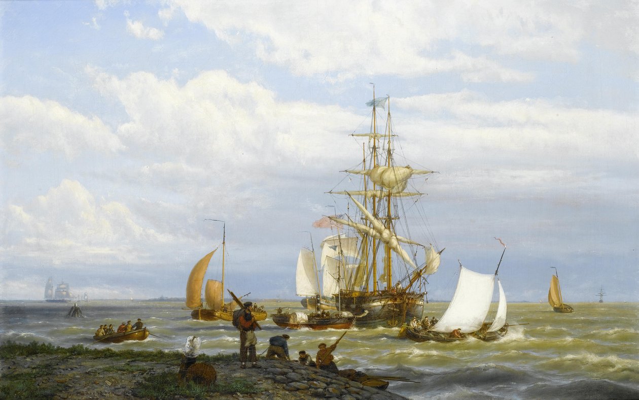 Um estuário ocupado de Johannes Hermann Barend Koekkoek