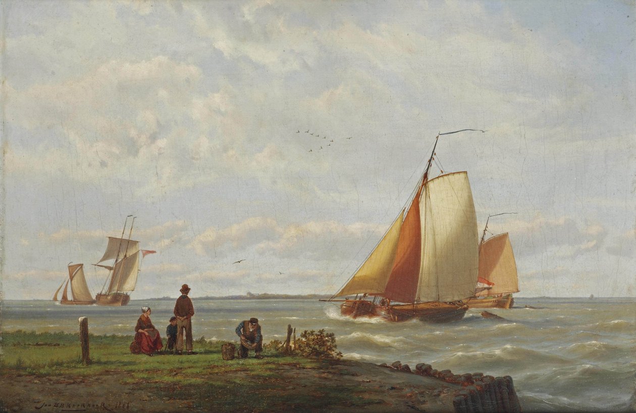 Assistindo os navios passarem de Johannes Hermann Barend Koekkoek