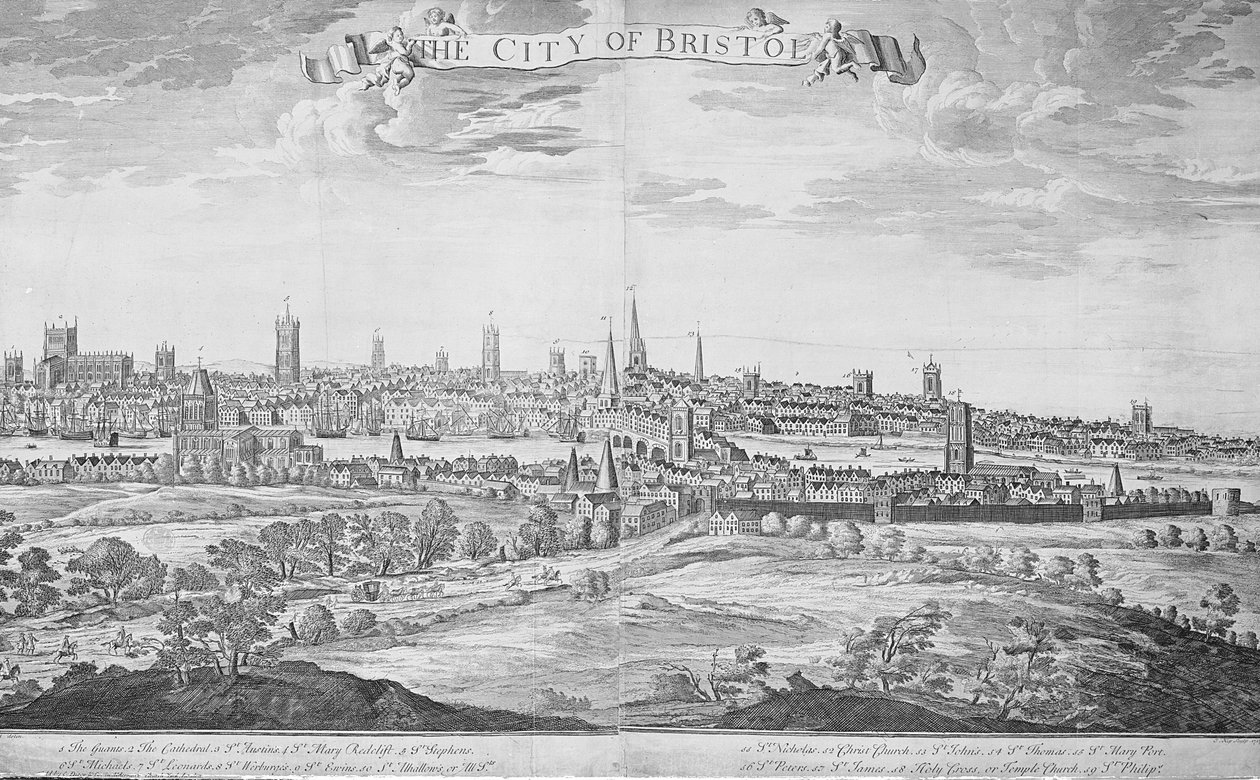 A cidade de Bristol (com chave), 1717 de Johannes Kip