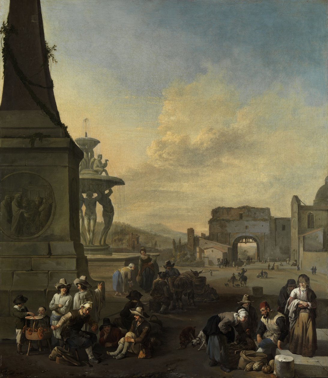Mercado movimentado na Piazza del Popolo, em Roma de Johannes Lingelbach