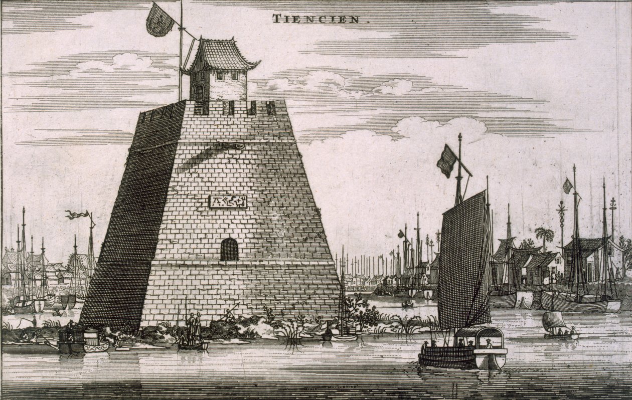 O forte pelo porto em Tientsin, 1665 de Johannes Nieuhoff