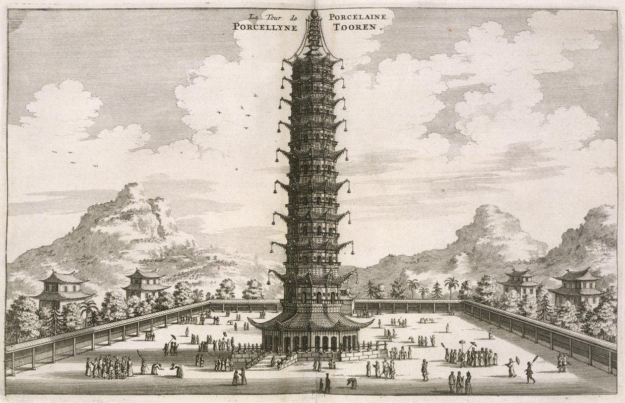 The Porcelain Tower, de um relato de uma embaixada holandesa na China, 1665 escrito e ilustrado por Johannes Nieuhof e publicado por Jacob van Meurs de Johannes Nieuhoff
