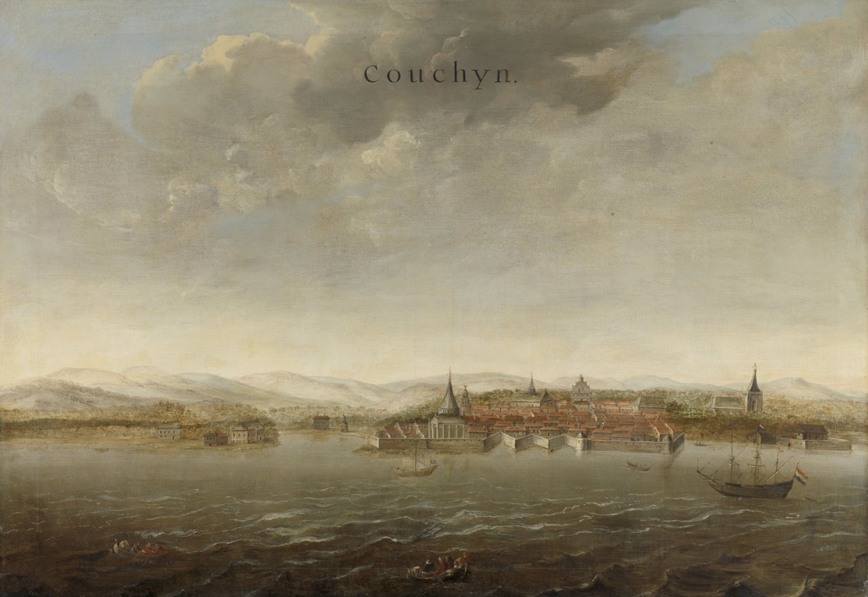 Vista de Cochin na costa de Malabar da Índia, c.1662-3 de Johannes Vinckeboons