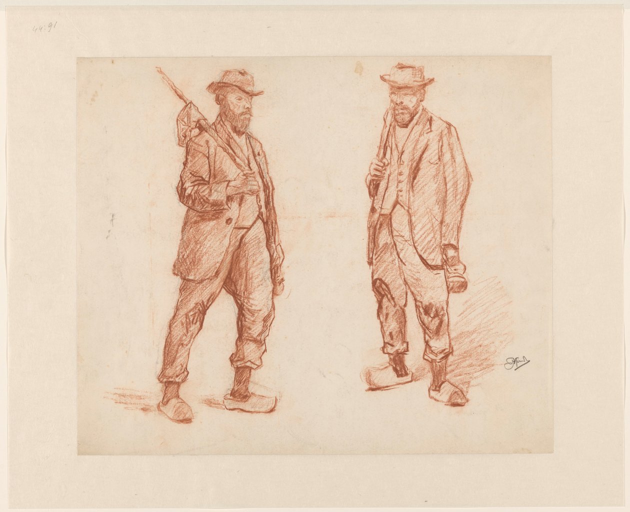 Dois estudos de um homem andando de Johannes Abraham Mondt