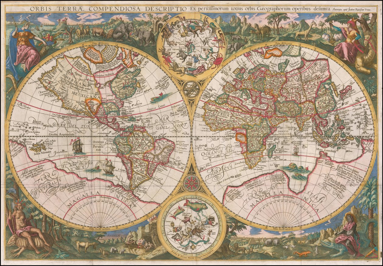 Mapa do mundo de 1596 - Orbis Terrae Compendiosa Descriptio Ex peristissimorum totius orbis Gaeographorum operibus desumpta de Johannes Baptista Vrints