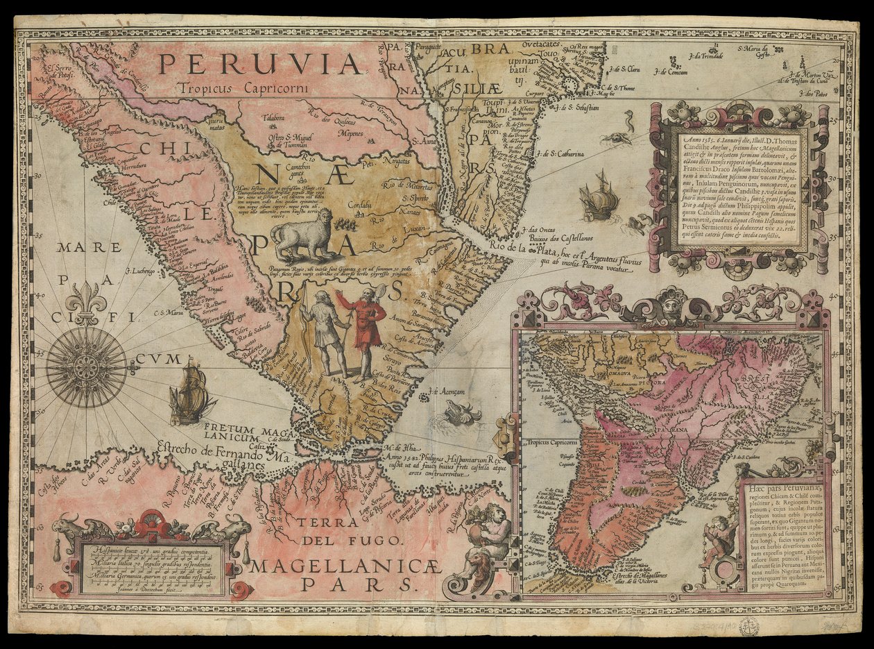 O extremo sul do Peru, América do Sul, c.1590 (colorido à mão) de Johannes Baptista van the Younger Doetechum