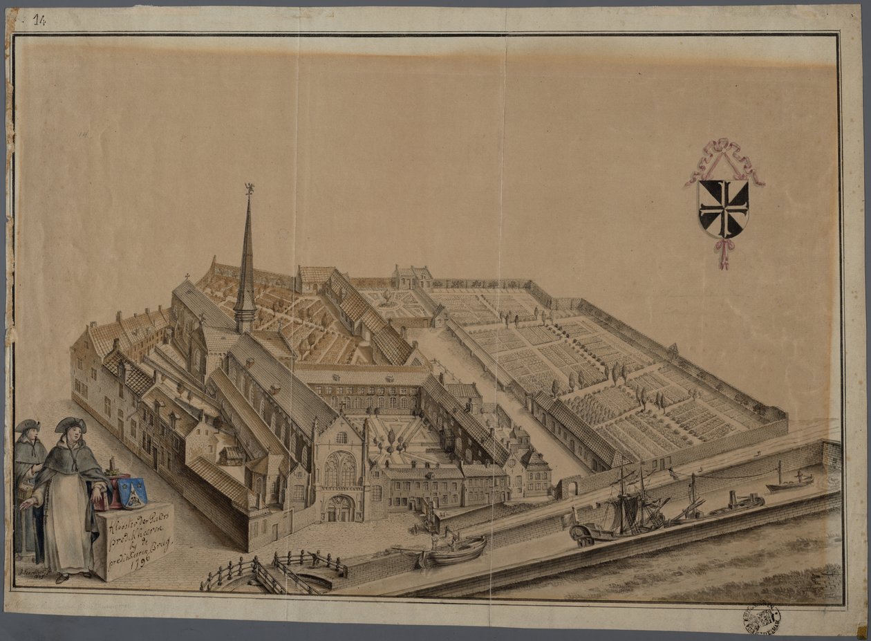 Mosteiro Predikheren em Bruges (aguarela e lápis sobre papel) de Johannes Beerblock
