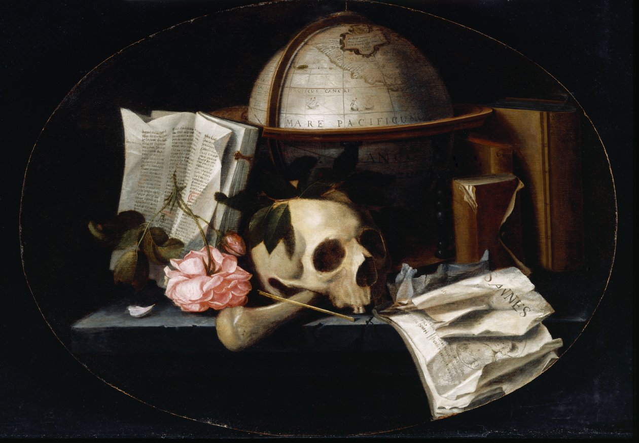 Vanitas Still Life, c.1655 (óleo sobre painel de carvalho) de Johannes Borman