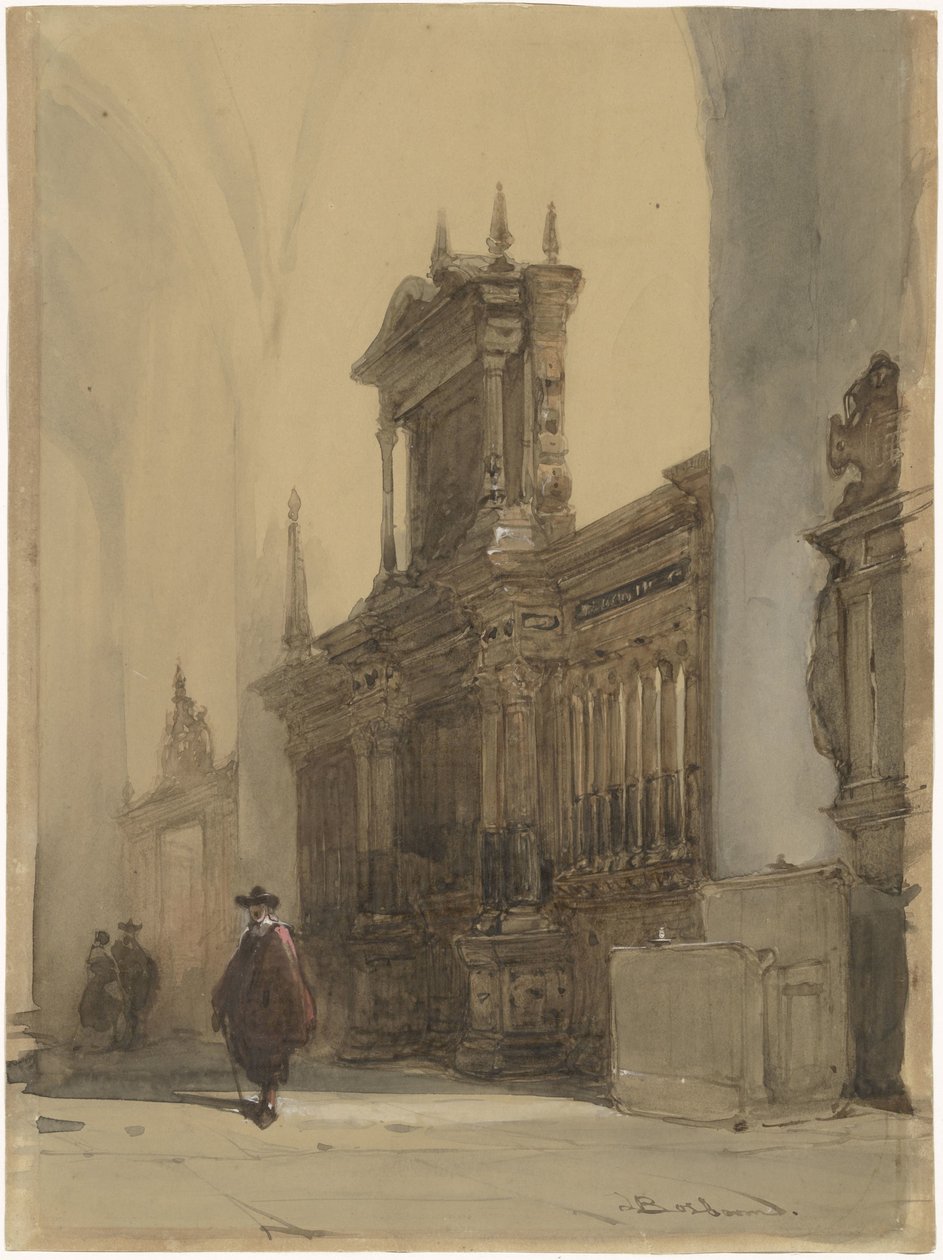 Ecrã coral do Nieuwe Kerk, Delft (título sobre o objecto) de Johannes Bosboom (signed by artist)