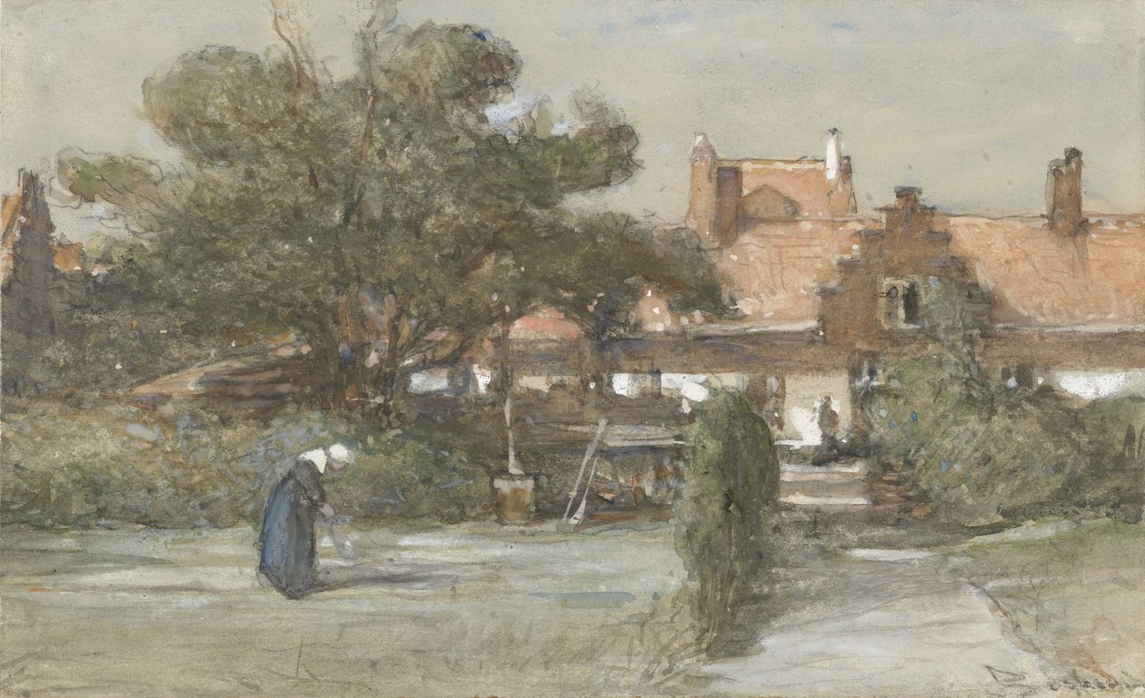 Pátio do Heilige Geesthofje em Palviljoensgracht, em Haia de Johannes Bosboom