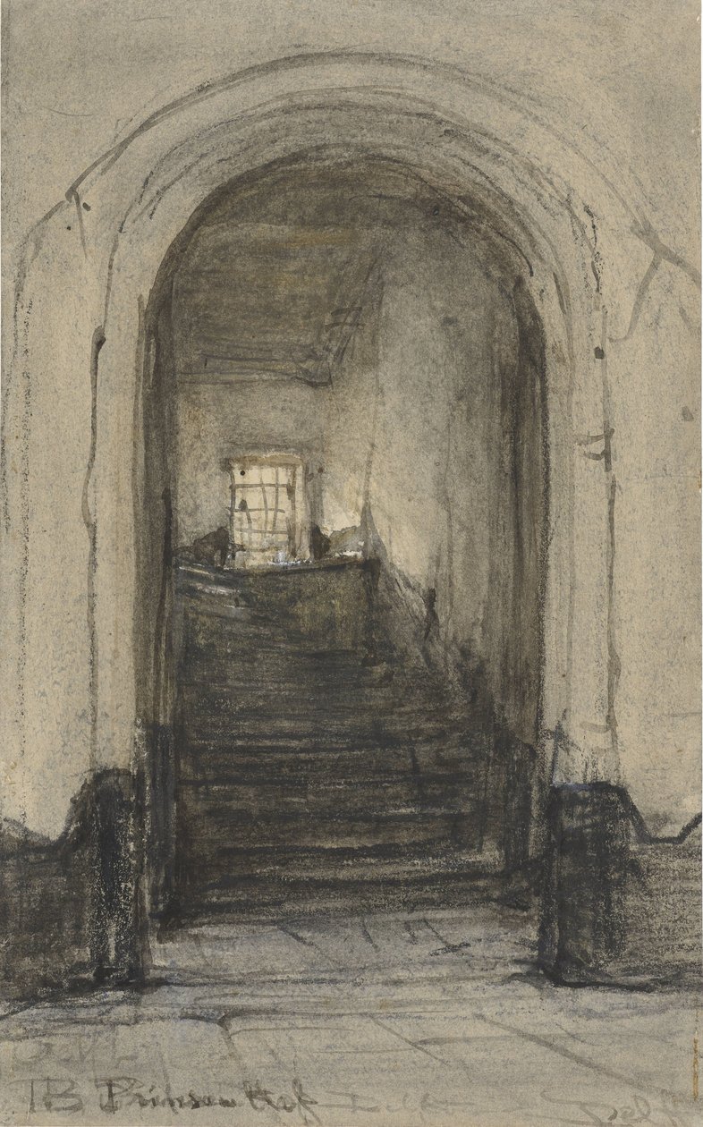 As escadas no Prinsenhof em Delft, onde o príncipe William I foi assassinado em 1584 de Johannes Bosboom